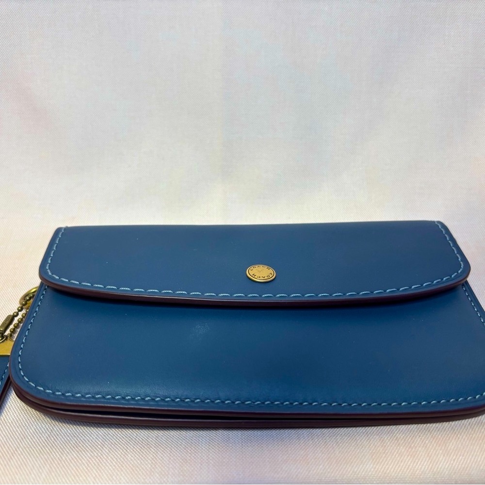 Coach 1941 Wallet Wristlet Clutch Denim Blue Glovetanned Leather